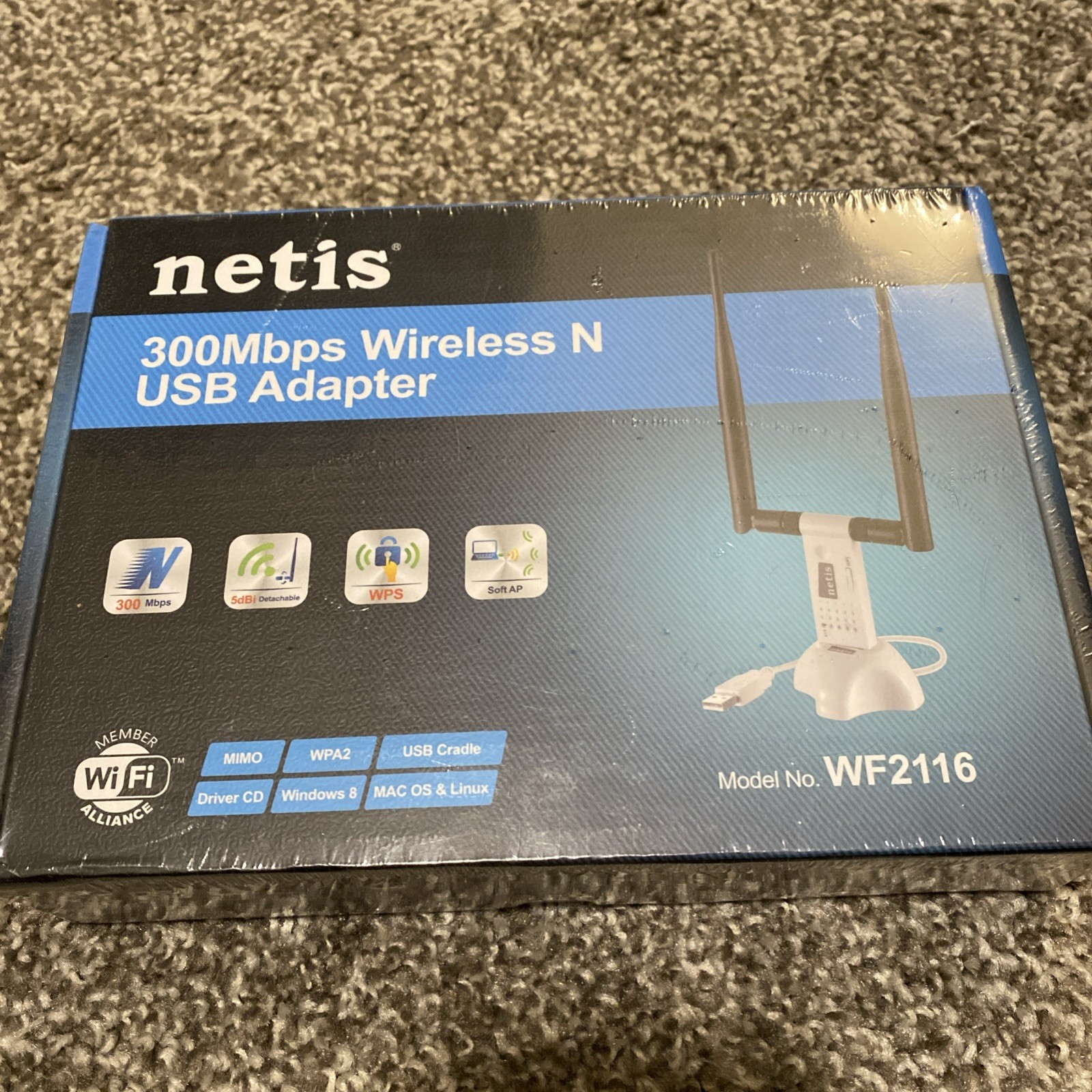 Netis Wireless N 300Mbps Long-Range USB Adapter with Two 5dBi Antennas and USB