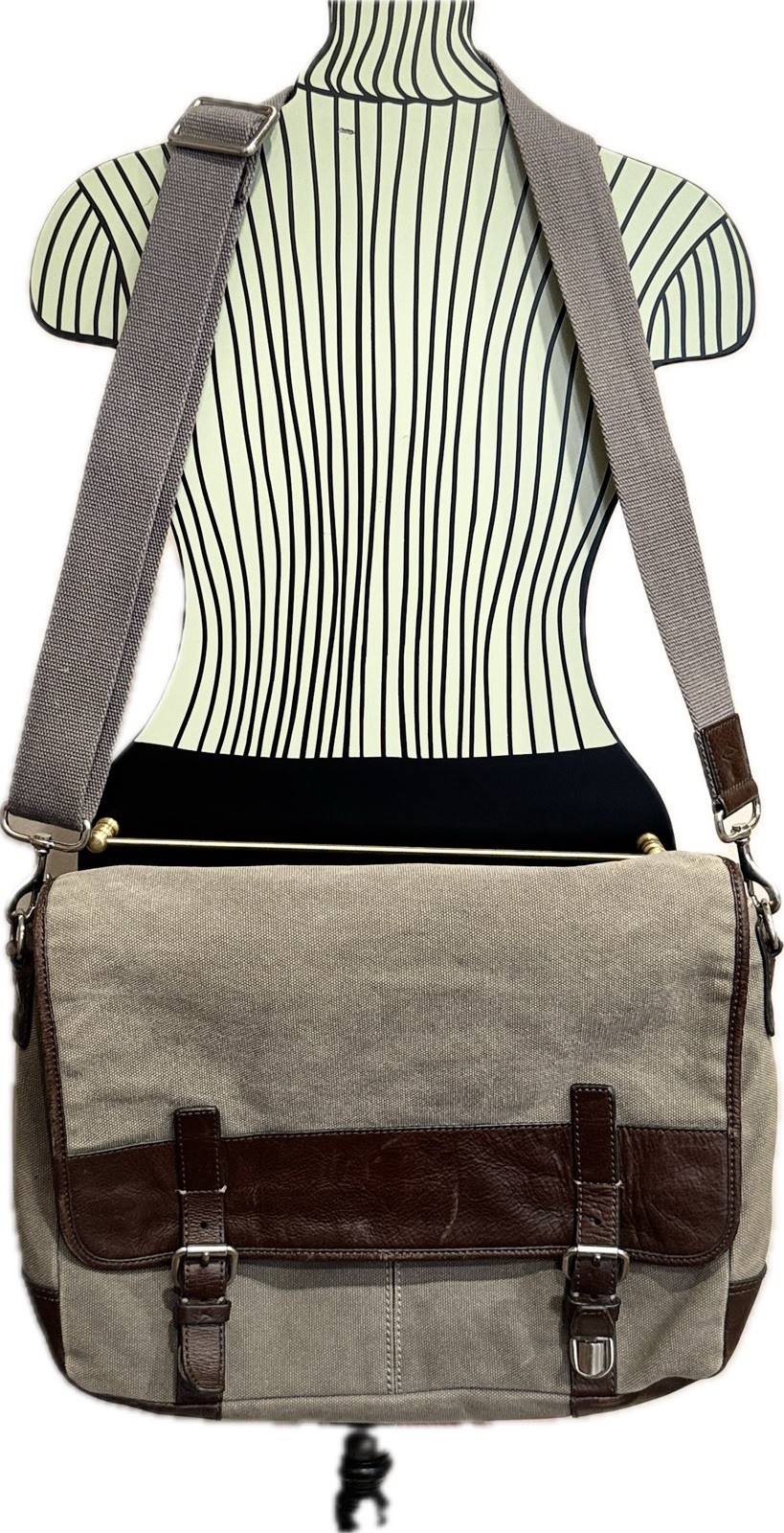 FOSSIL Vintage Messenger Bag Tote Crossbody Laptop Canvas Leather Brown Tan