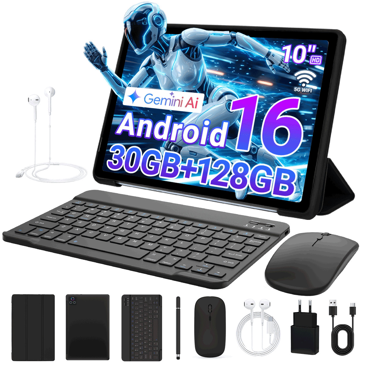 10.1 inch Tablet Android 16 30GB +128GB (up to 1TB) IPS LCD WIFI Widevine 1