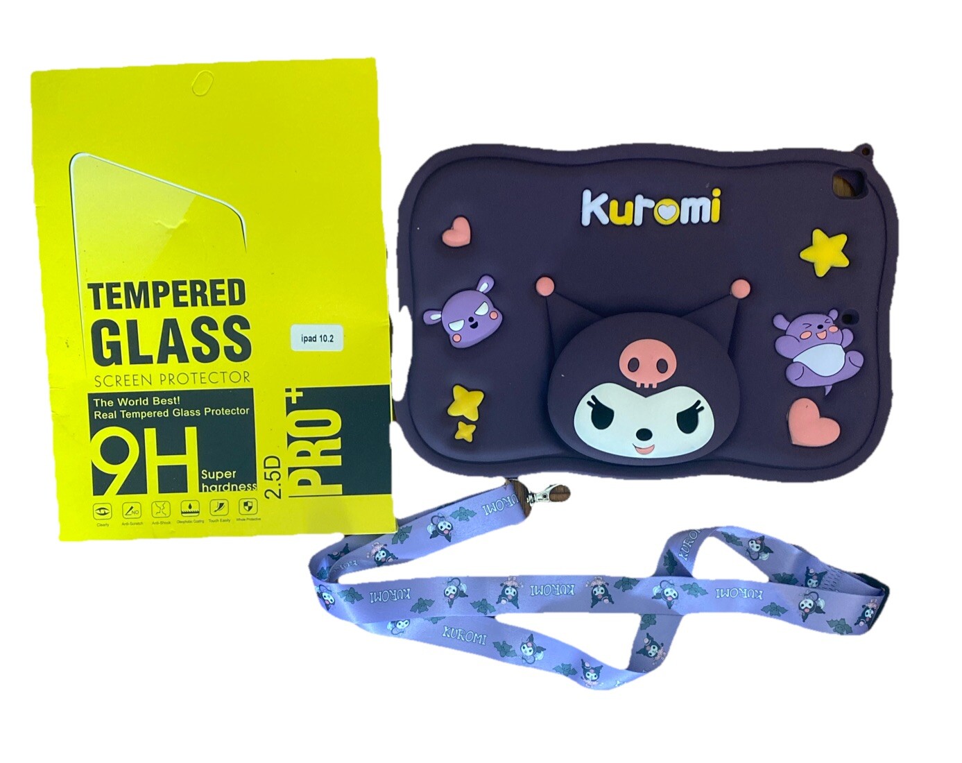 Kuromi 10.2" iPad Case Cover And Tempered Glass Screen Protector Combo Tablet