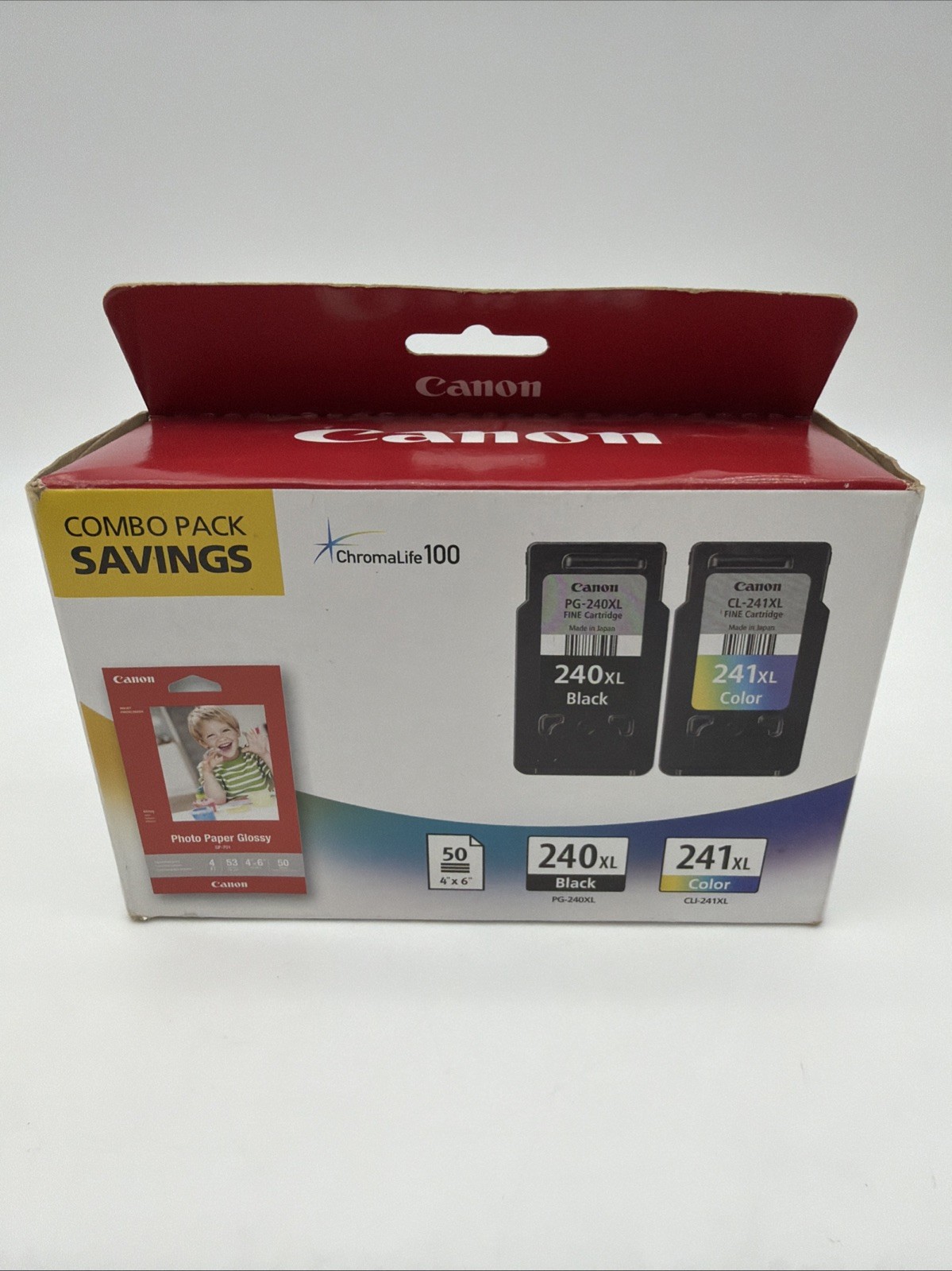 Genuine Canon PG-240XL CL-241XL Ink Combo Pack + 50 Photo Paper Sealed OEM