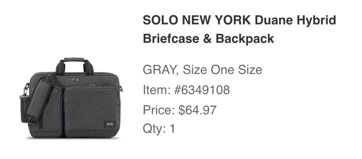 NWT Solo New York Duane 16" Hybrid Laptop Bag  Gray Backpack Padded 15.6 Laptop