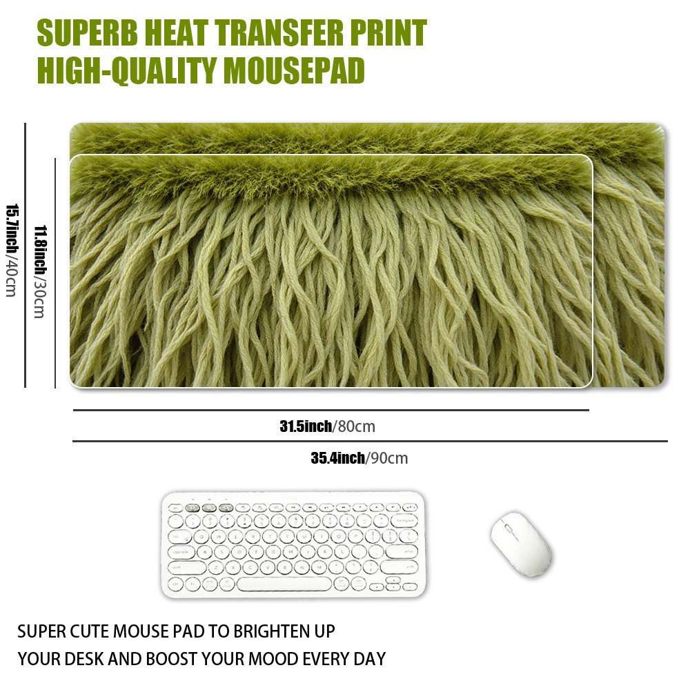 1 XXL Extra Large Mustard Green Faux Plush Velvet Fringe Mouse Pad, Simulated