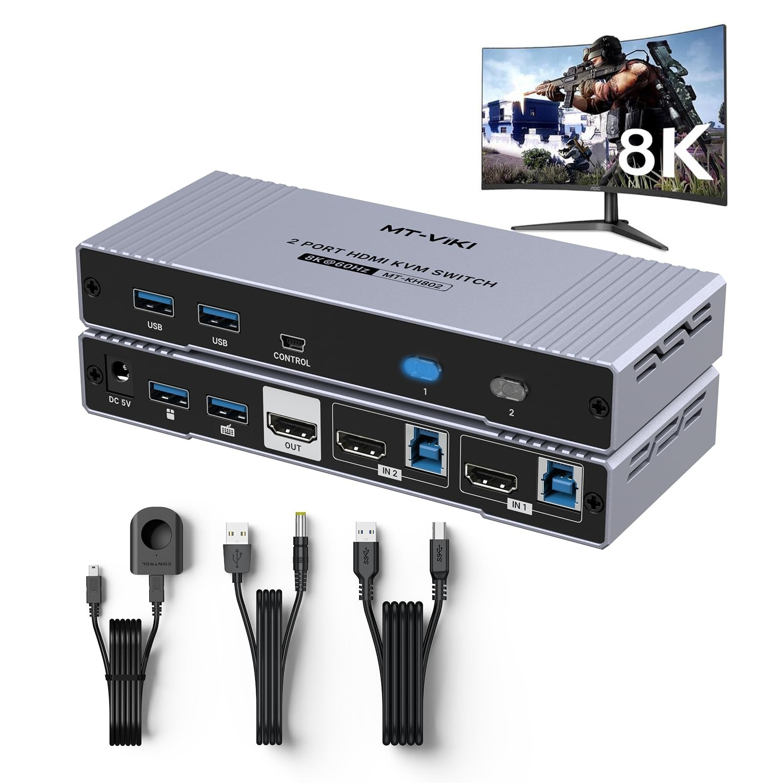 MT-VIKI 4K@144Hz USB 3.0 HDMI KVM Switch 2 Port 8K@60Hz, MT-VIKI Aluminum KVM...