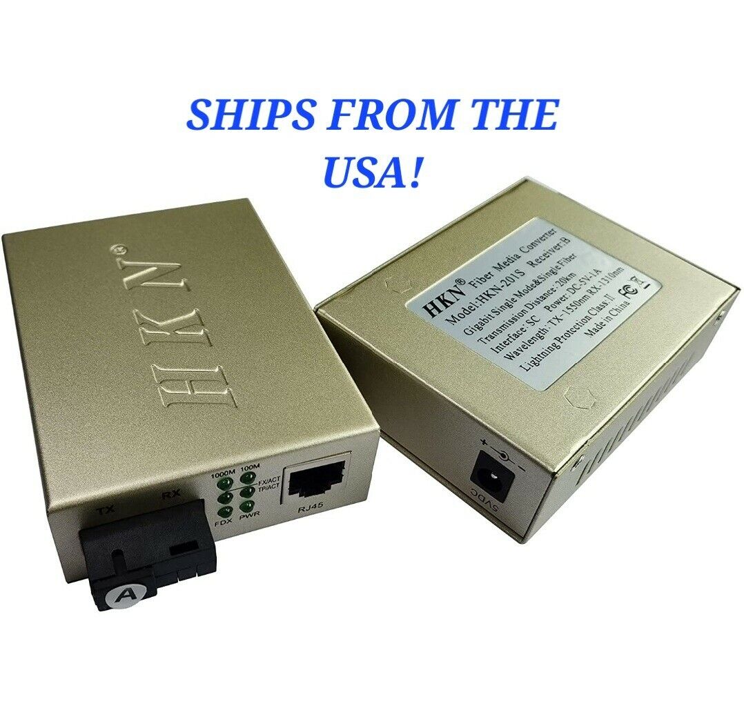 Sealed* Fiber to Ethernet Media Converter Single Mode SC to RJ45 HKN-201S 