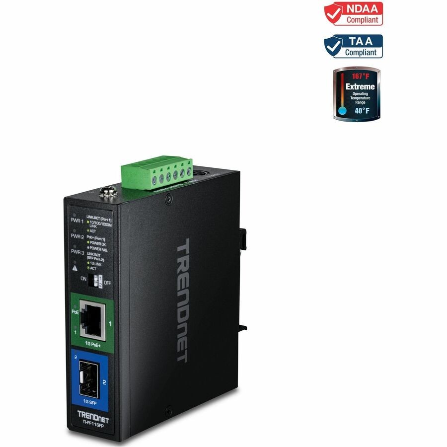 TRENDnet TI-PF11SFP Industrial SFP to Gigabit PoE+ Media Converter