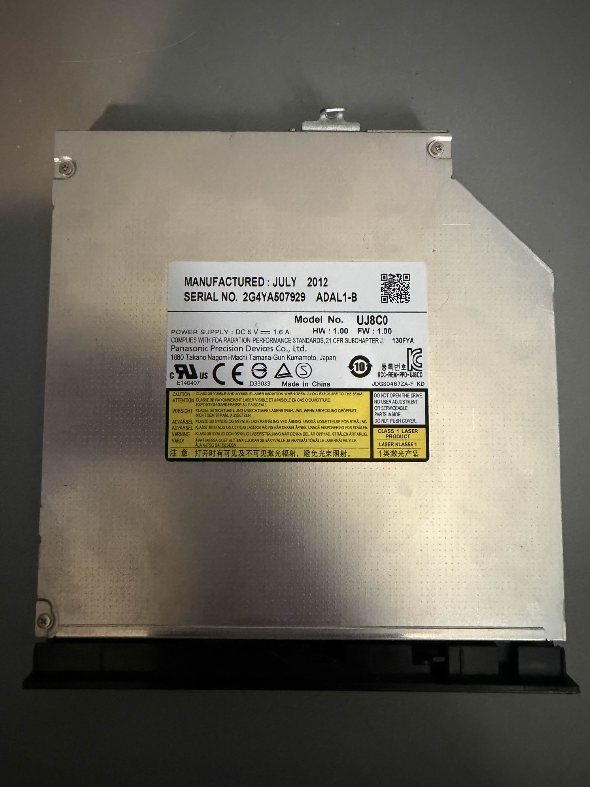 Panasonic Slim DVD Drive Model UJ8C0
