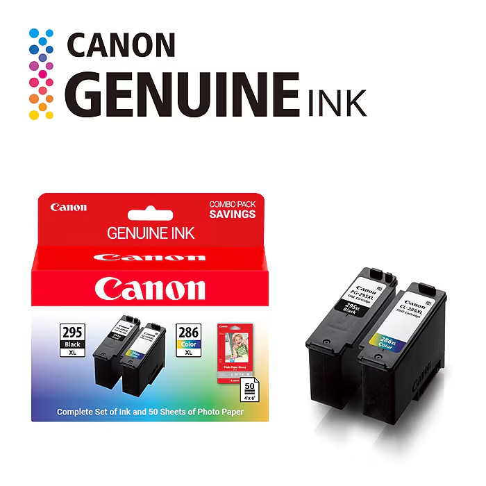 Canon PG-295XL/CL-286XL Black/Tri-Color High Yield Ink Cartridge Paper Bundle