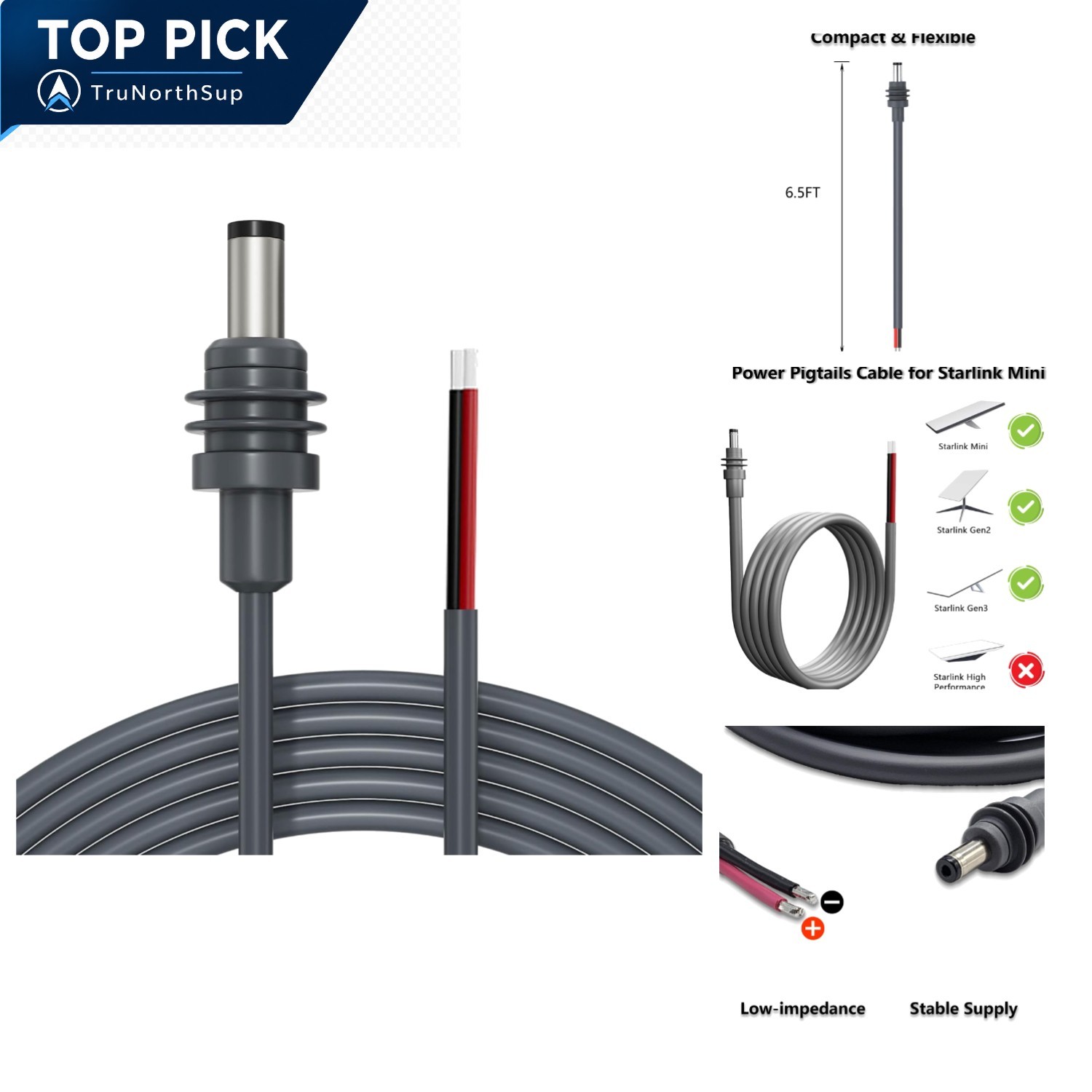 Starlink Mini Power Pigtails Cable 6.5ft 14AWG Waterproof DC Plug DIY