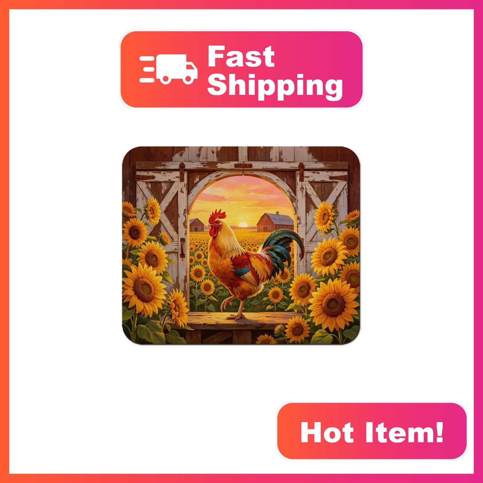 HAOSSUW Mouse Pad, Rooster And Sunflower Desk Mat