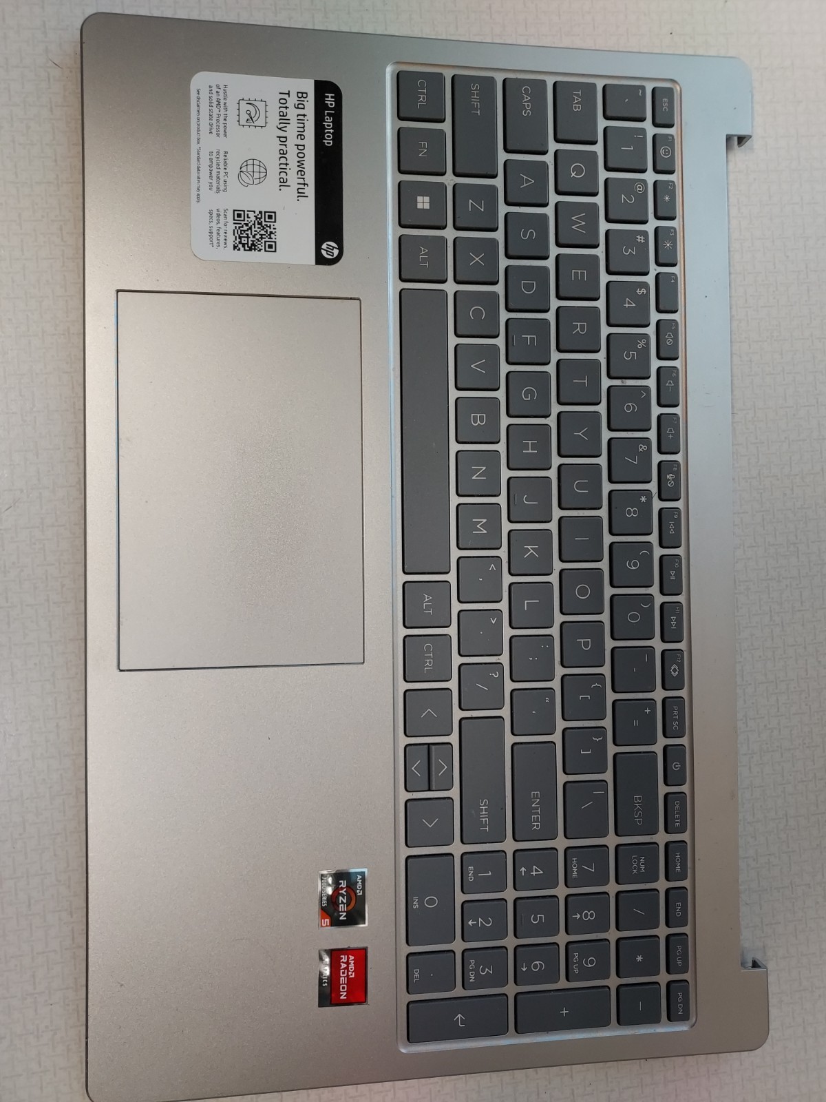 HP 15-fc0039wm laptop touchpad, keyboard, and palmrest (silver/grey)