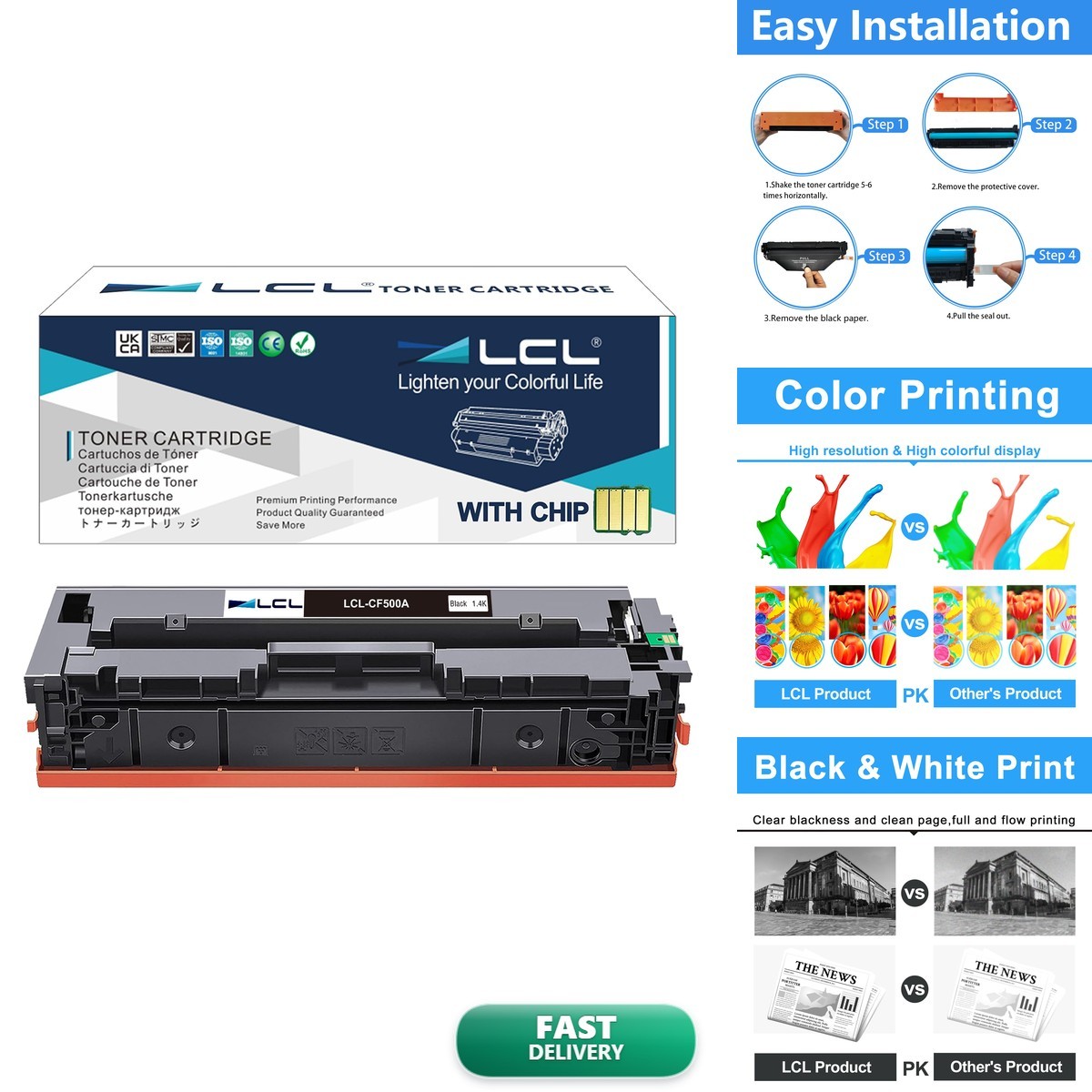 LCL 202A Black Toner Cartridge for HP 202A CF500A 202X CF500X M281 M254 (1-Pack)