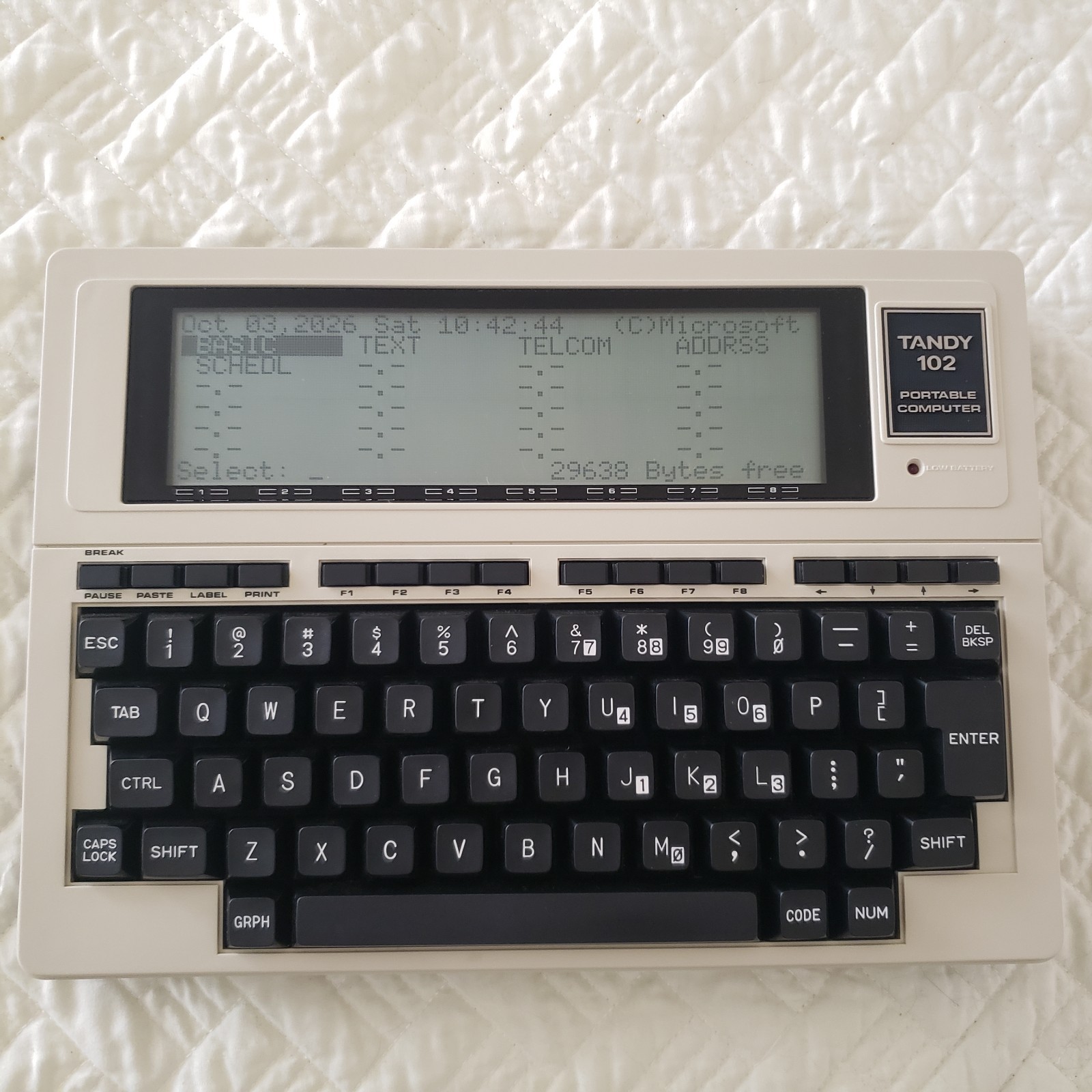 Tandy TRS-80 Model 102 Computer with Box, New Mem Battery and Y2K ROM Update.