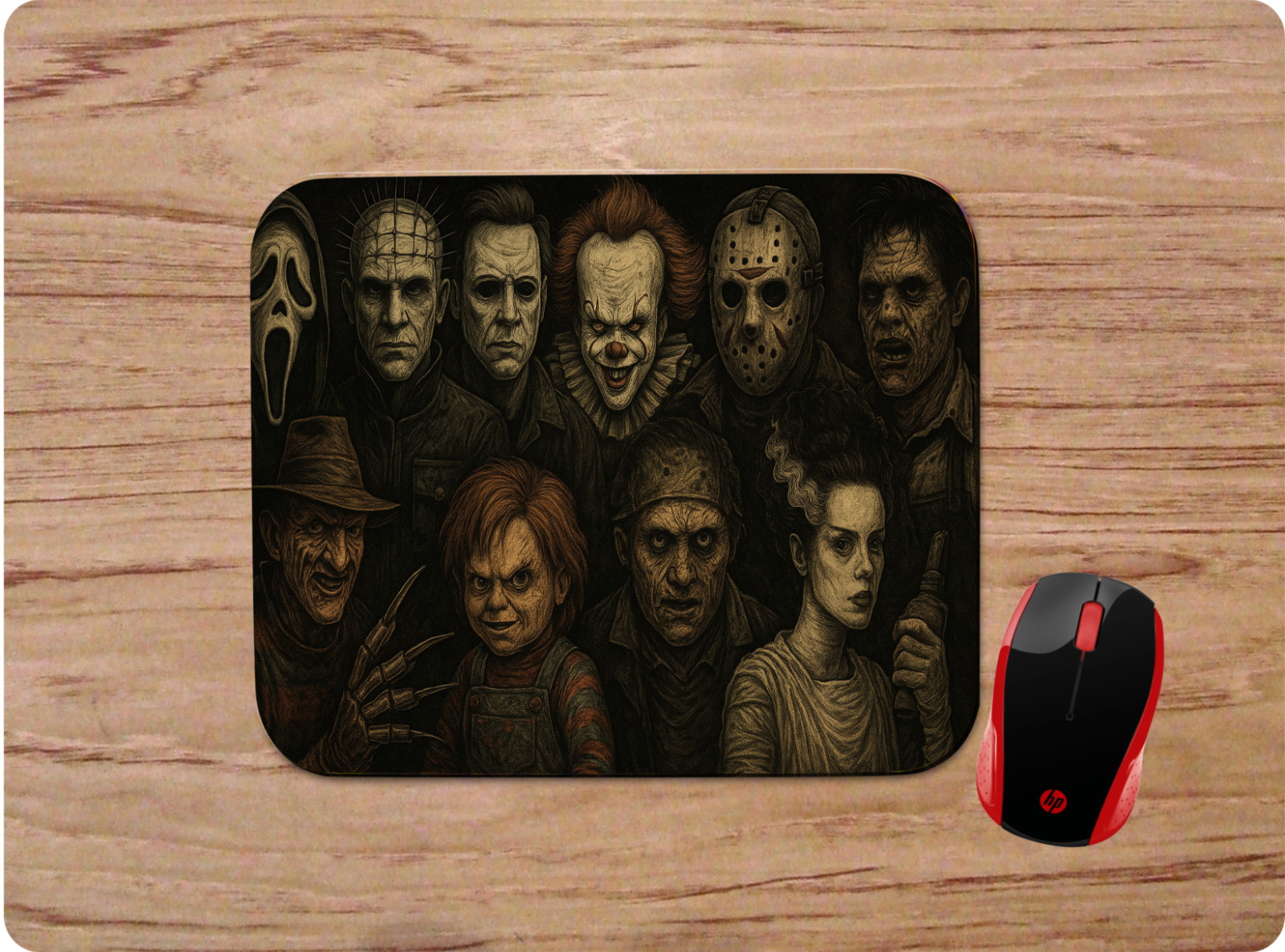 HORROR MOVIE INSPIRED CHARACTER COLLAGE FAMILY PORTRAIT CUSTOM DESK MOUSE PAD
