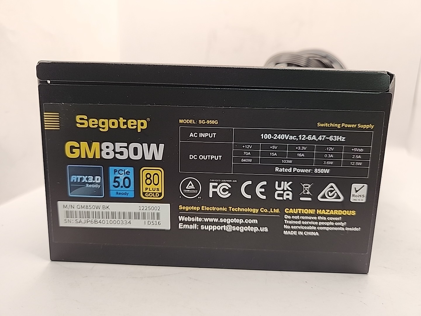 Segotep GM850W Power Supply 850W PCle 5.1 & ATX 3.1 Full Modular. UNTESTED