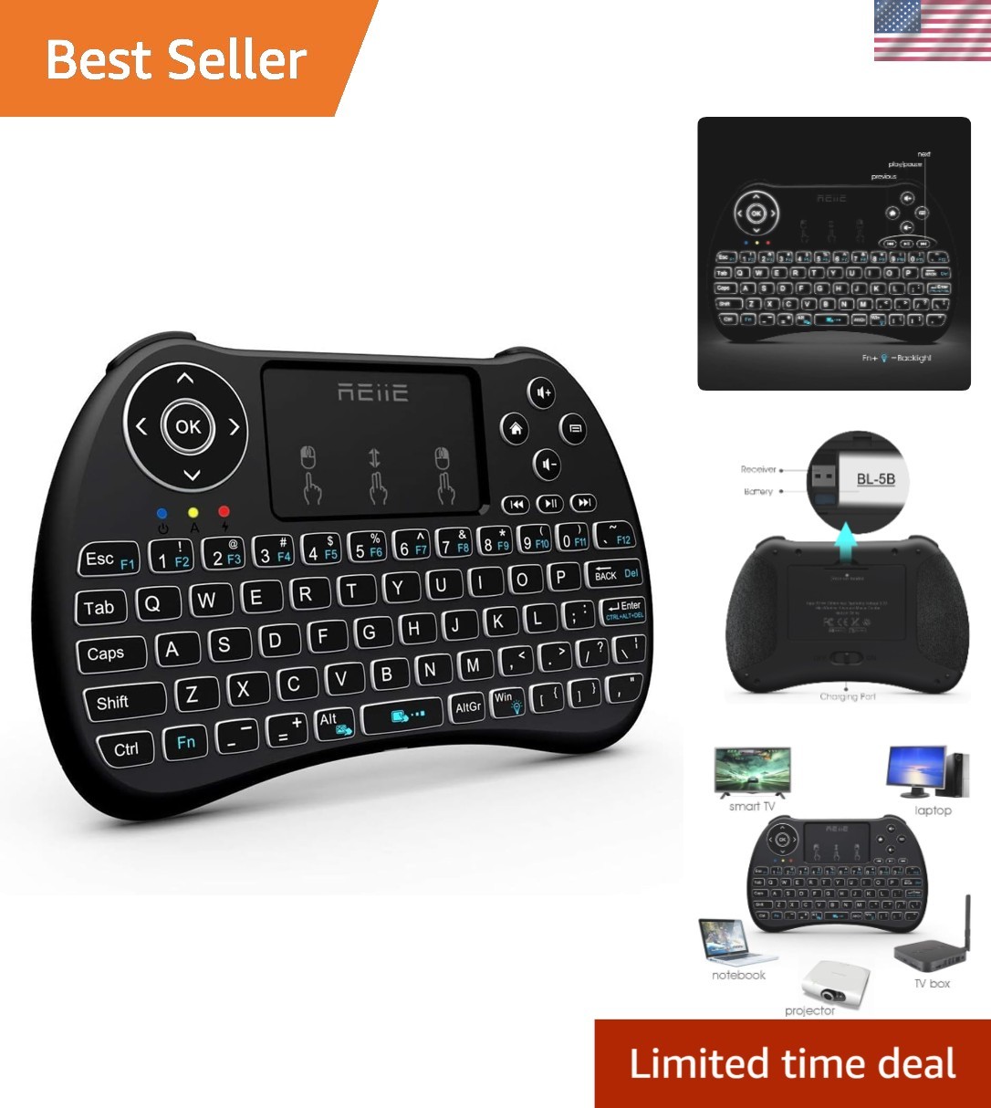 Backlit Version H9+ Mini Keyboard,2.4GHz Wireless Mini Handheld Smart TV Remo...