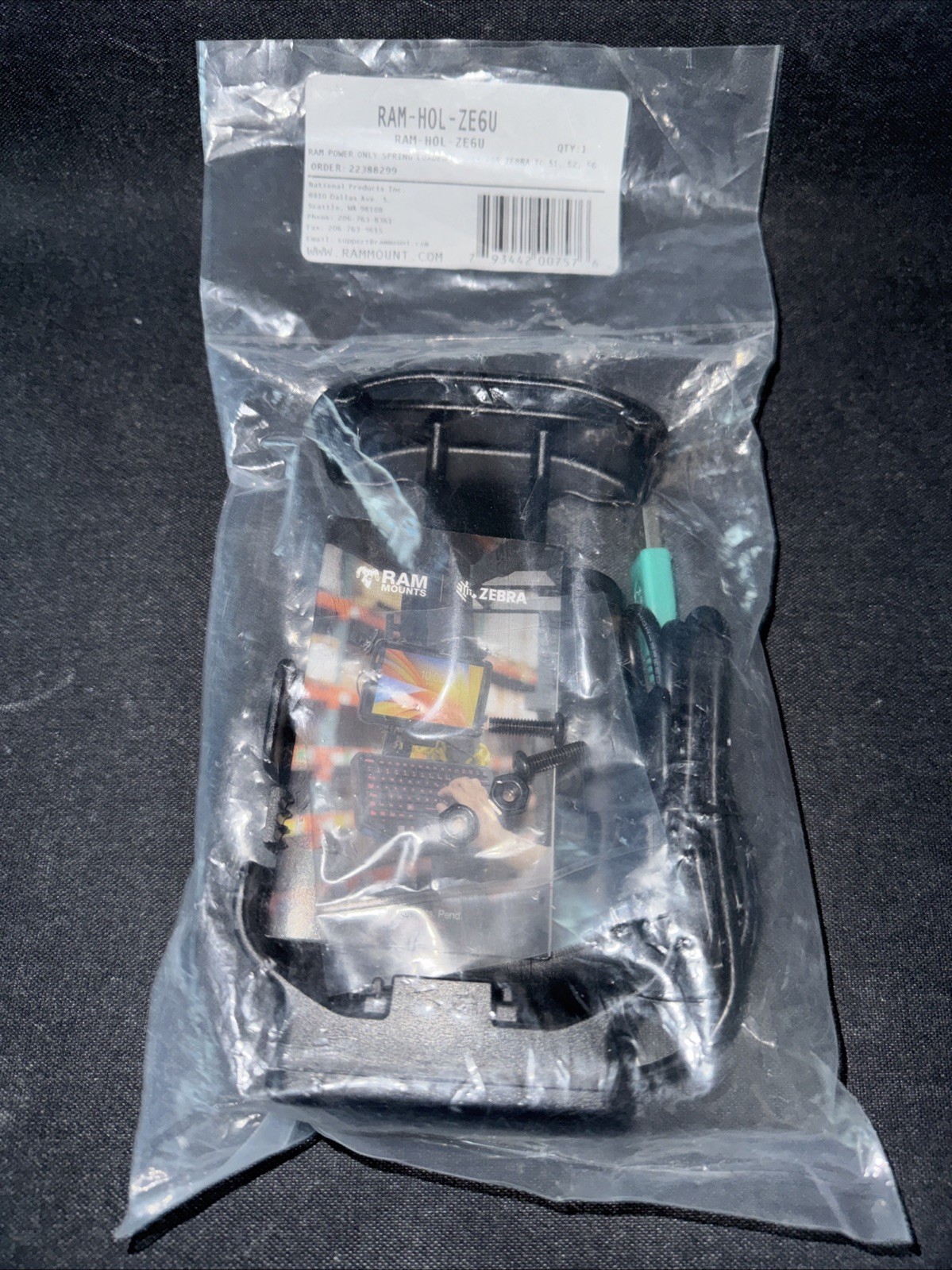 Ram Hol ZE6U Form-Fit Powered Cradle for Zebra TC51, 52, 56 Sealed In Bag