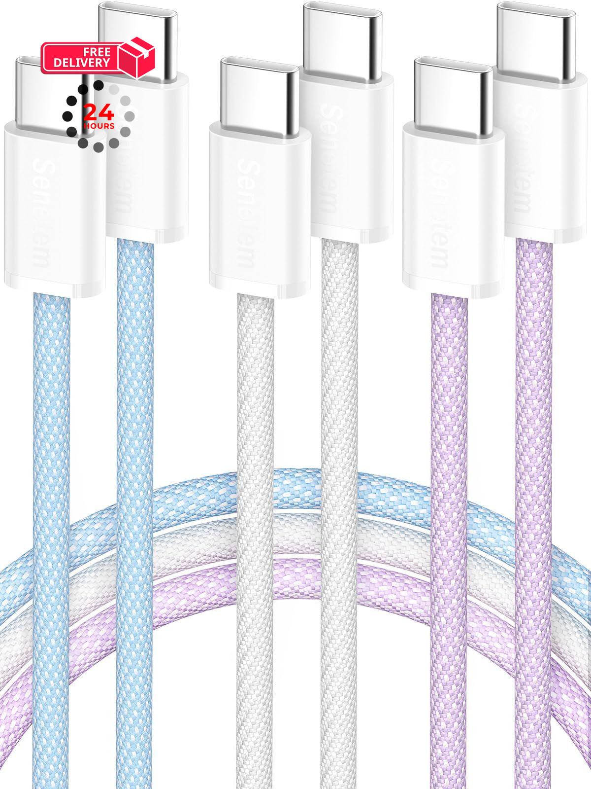 Senetem USB C to C Cable 3FT+6FT+10FT 3-Pack, 60W C C - 3+6+10FT, Blue