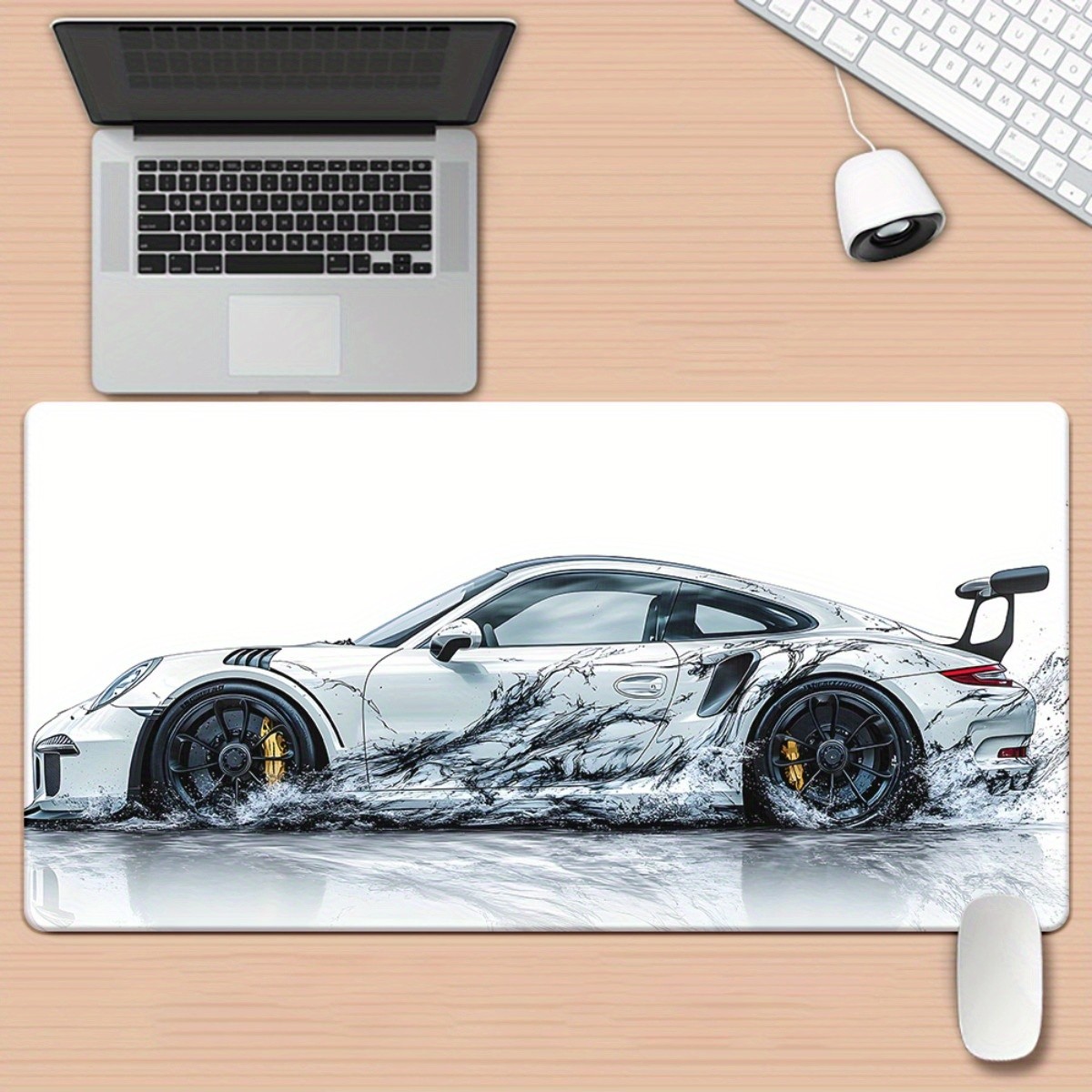 1pc XXL White Sports Car Art High Definition Printed Table Mat - Multifunction