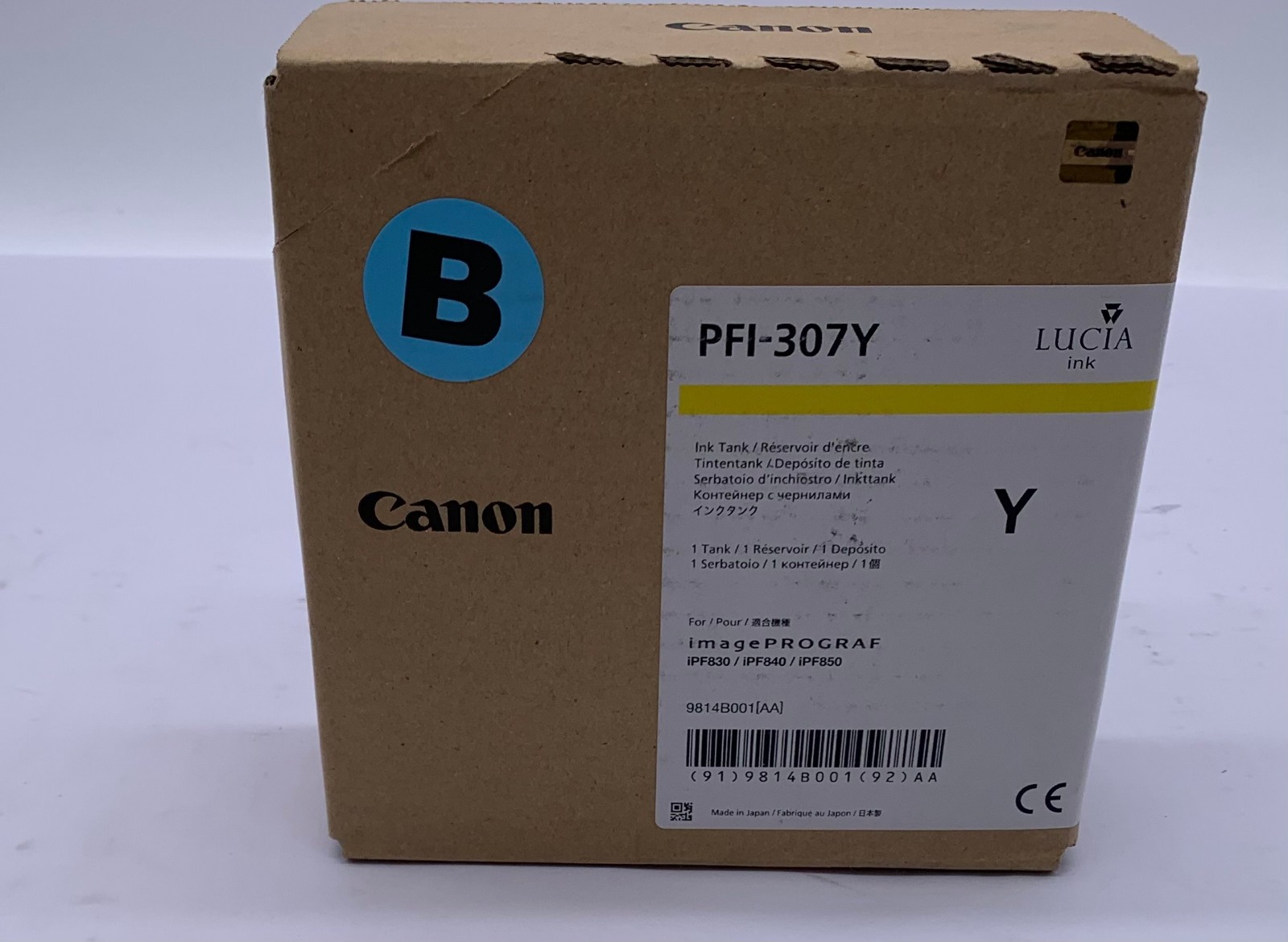 Genuine Canon PFI-307Y (9814B001) Yellow 330ml Ink, OEM, Exp. (06/2018)