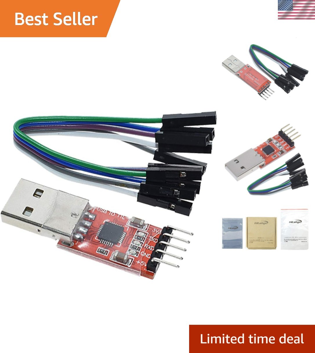 USB 2.0 to TTL CP2102 Module with Jumper Wires - Compact & Versatile Design