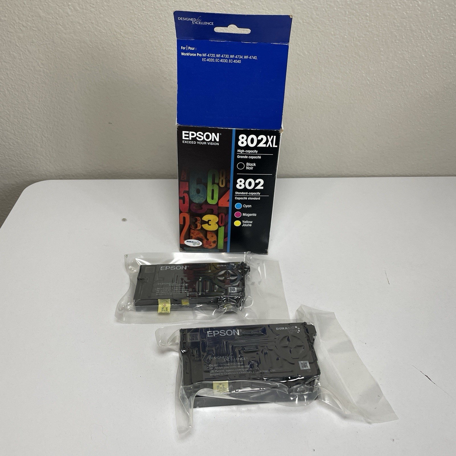 New Factory Seal Epson 802 XL Black & 802 Yellow Ink Cartridges Exp 12/2027