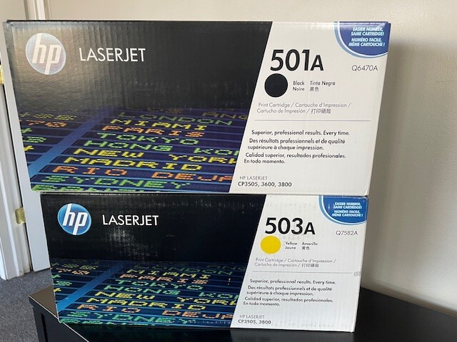 HP Genuine 501A (Q6470A) Black AND 503A (Q7582A) YELLOW SEALED OEM 3800