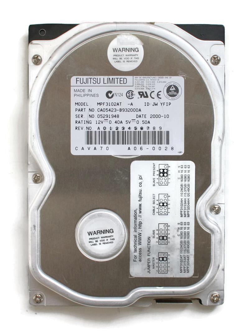 Hdd, 10gb, mpf3102at, ca05423-b321, id:jw ytip, rev.a