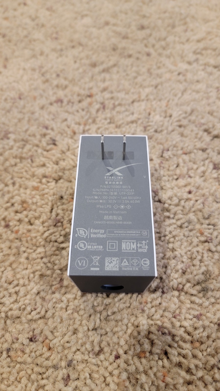 Starlink Mini Genuine OEM Wall Adapter 30V 2A 60W