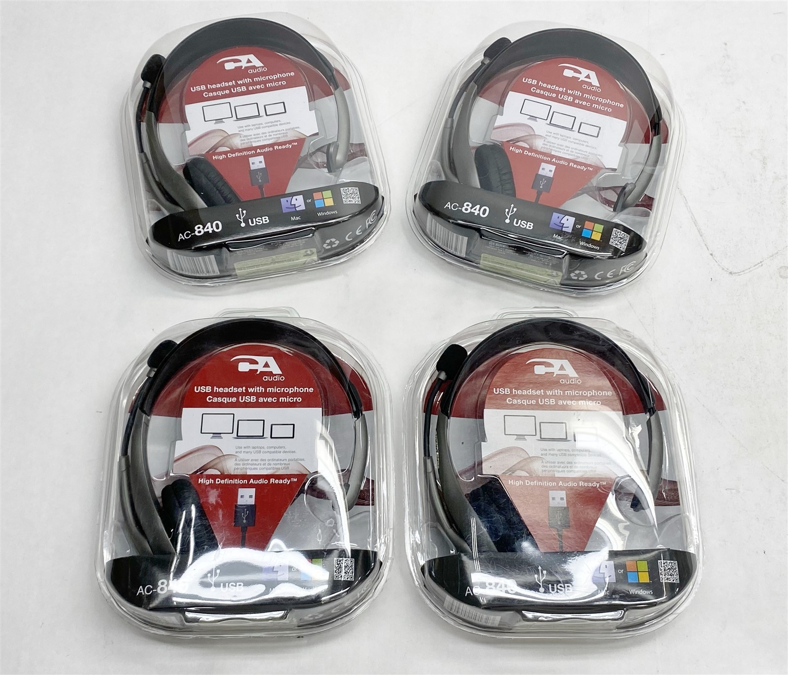 Cyber Acoustics AC-840 USB Mono Headset Headphone w/ Microphone Lot 4 NEW