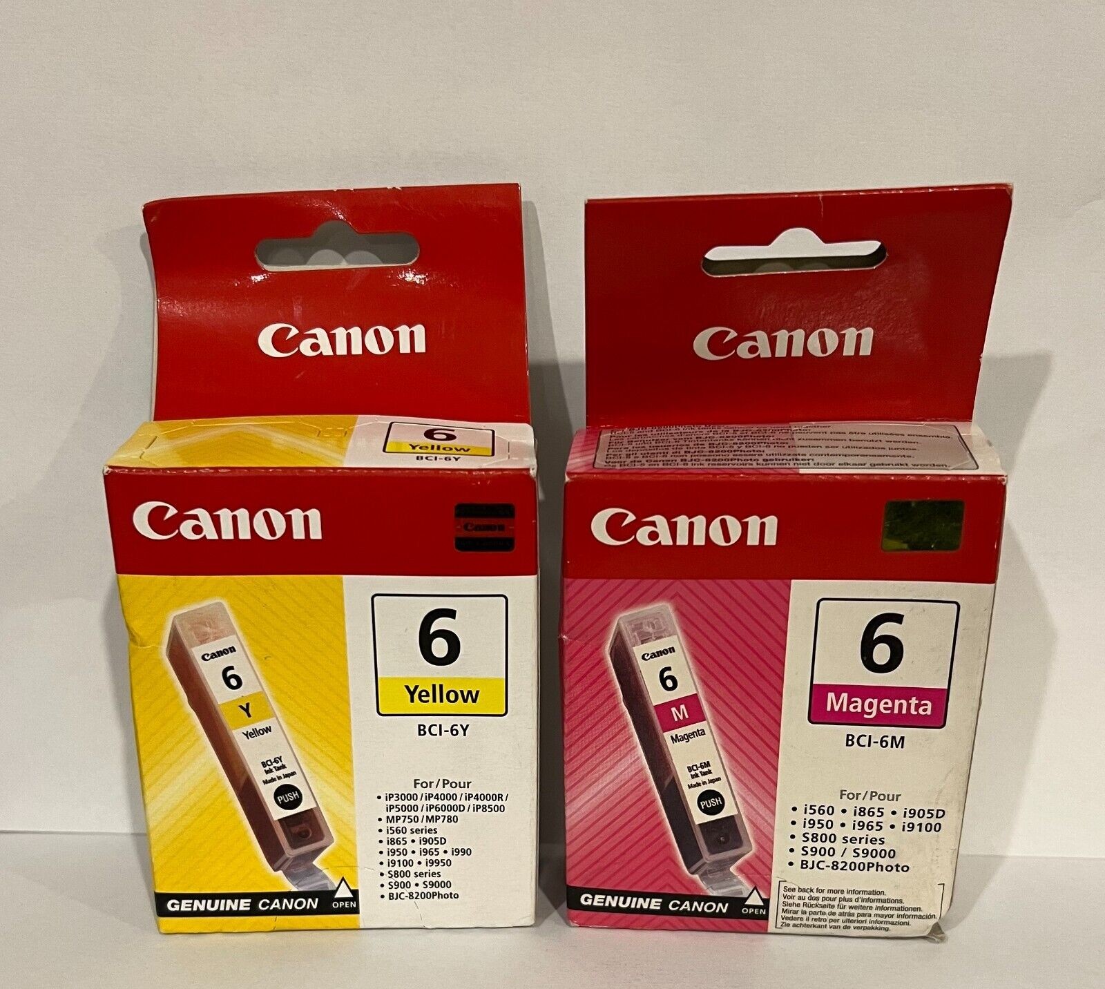 2 Boxes of Cartridges BCI-6M + BCI-6Y Original New Yellow 13ml Magenta 13ml