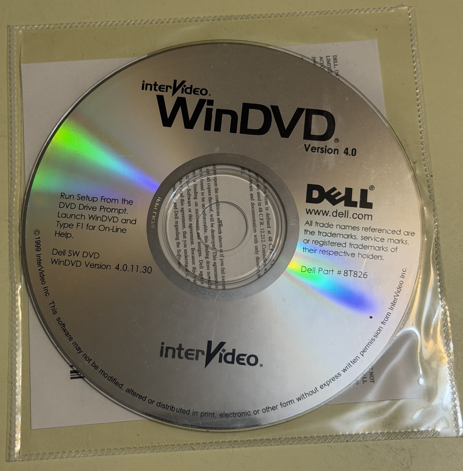 SEALED Dell Vintage 1999 InterVideo WinDVD 4.0 Software For Computers DVD Player