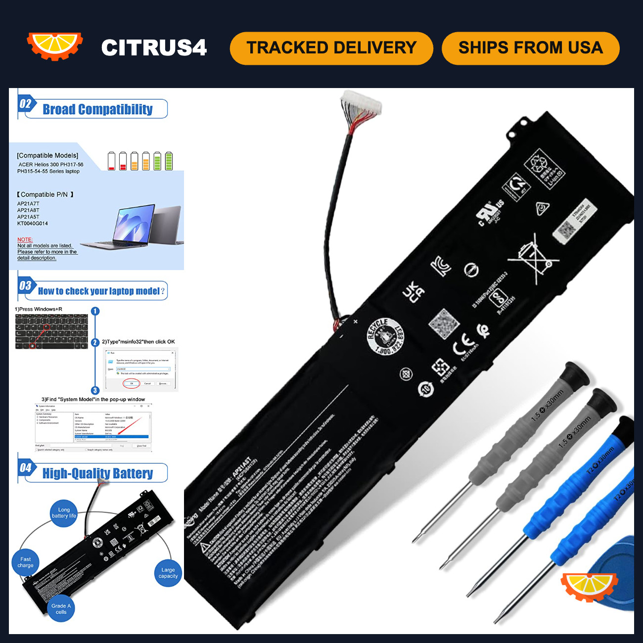 High-Capacity 90.61Wh Laptop Battery Replacement for Acer Nitro 5 & Helios 300,