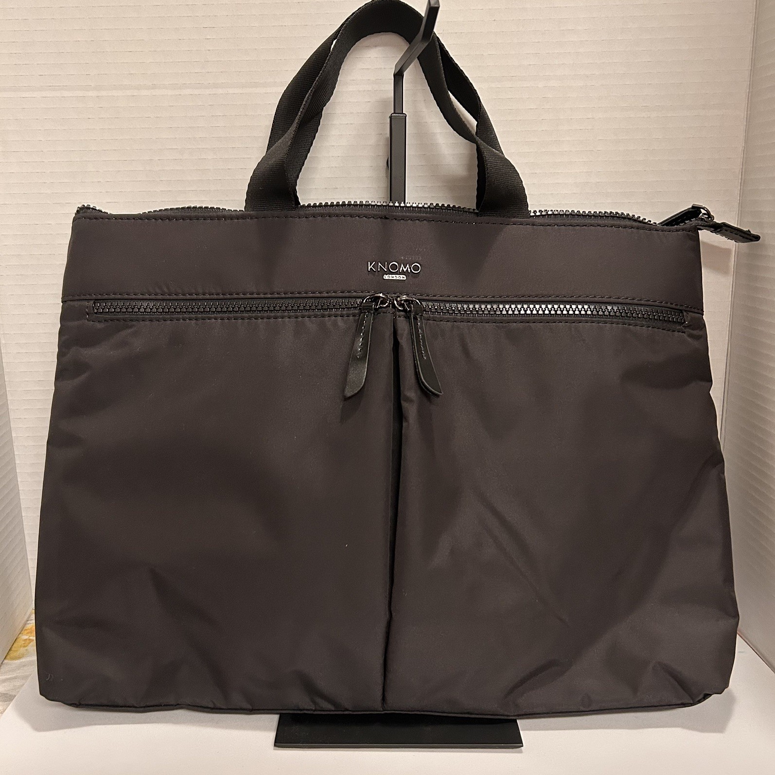 KNOMO Hanover Laptop Bag Briefcase Black Silver Nylon RFID Water Resist. EUC