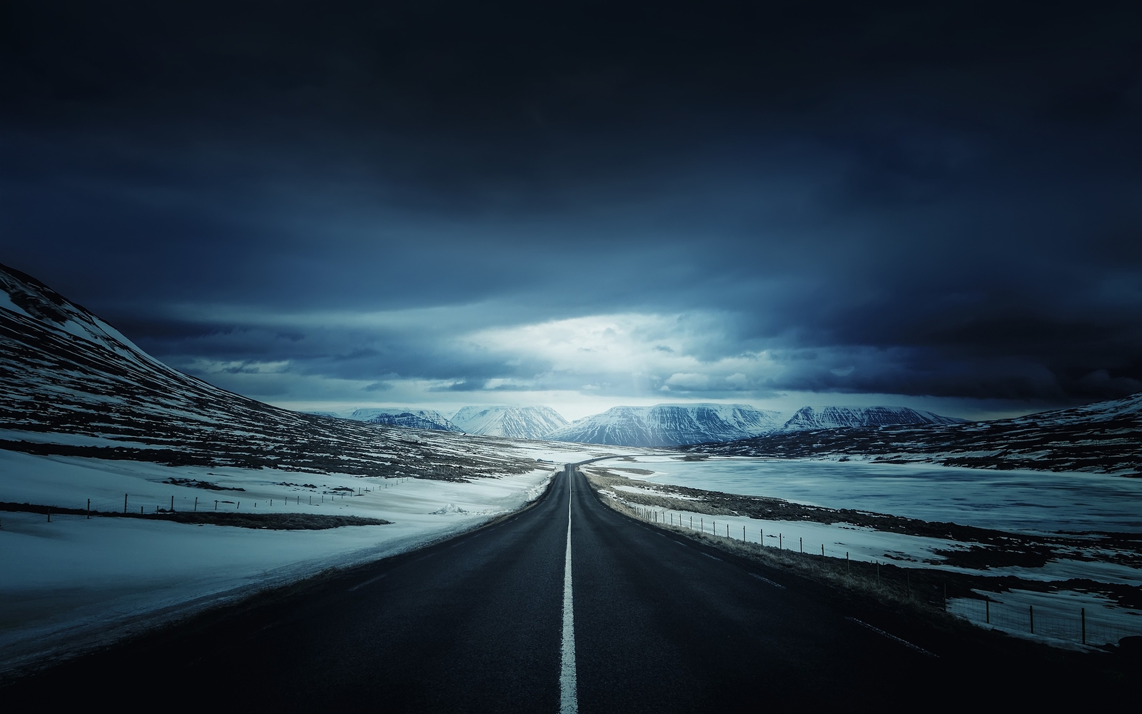 Landscape road snow dark sky asphalt iceland winter cold Custom Gaming Mat Desk