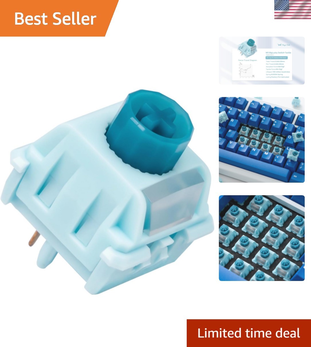 WS BigLucky Keyboard Switches, Mechanical Tactile Switches with LED Diffuser,...
