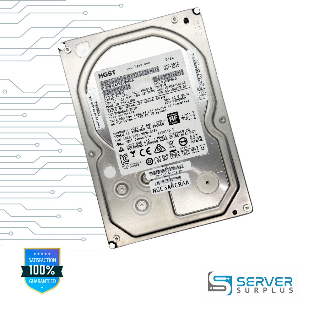 HGST HUS726060AL5210 6TB SAS 7200 RPM 3.5 in Enterprise HDD | 0F22991