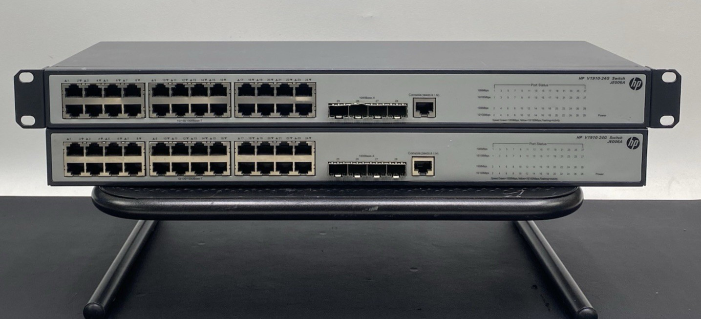 LOT OF 2 HP 3Com JE006A V1910-24G 24-Port L2+ Gigabit Managed Ethernet Switch