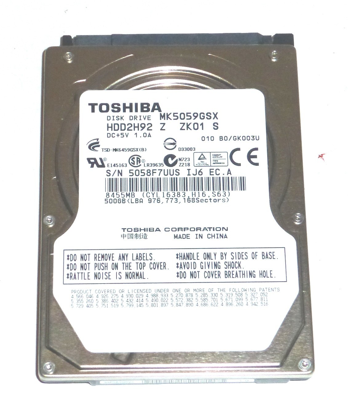 Toshiba MK5059GSX HDD2H92 Z ZK01 S 500GB Sata Hard Drive