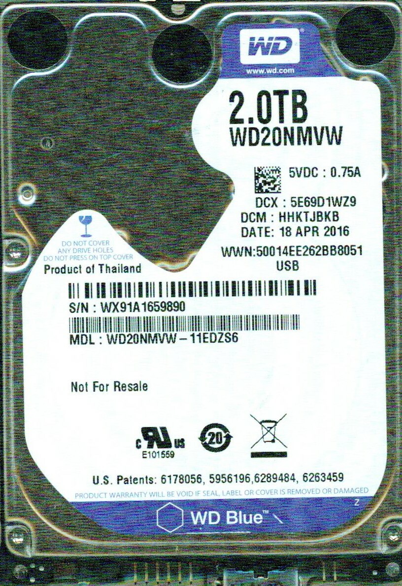WD20NMVW-11EDZS6,  DCM: HHKTJBKB  WD 2TB, USB 3.0  WX91 APR 2016