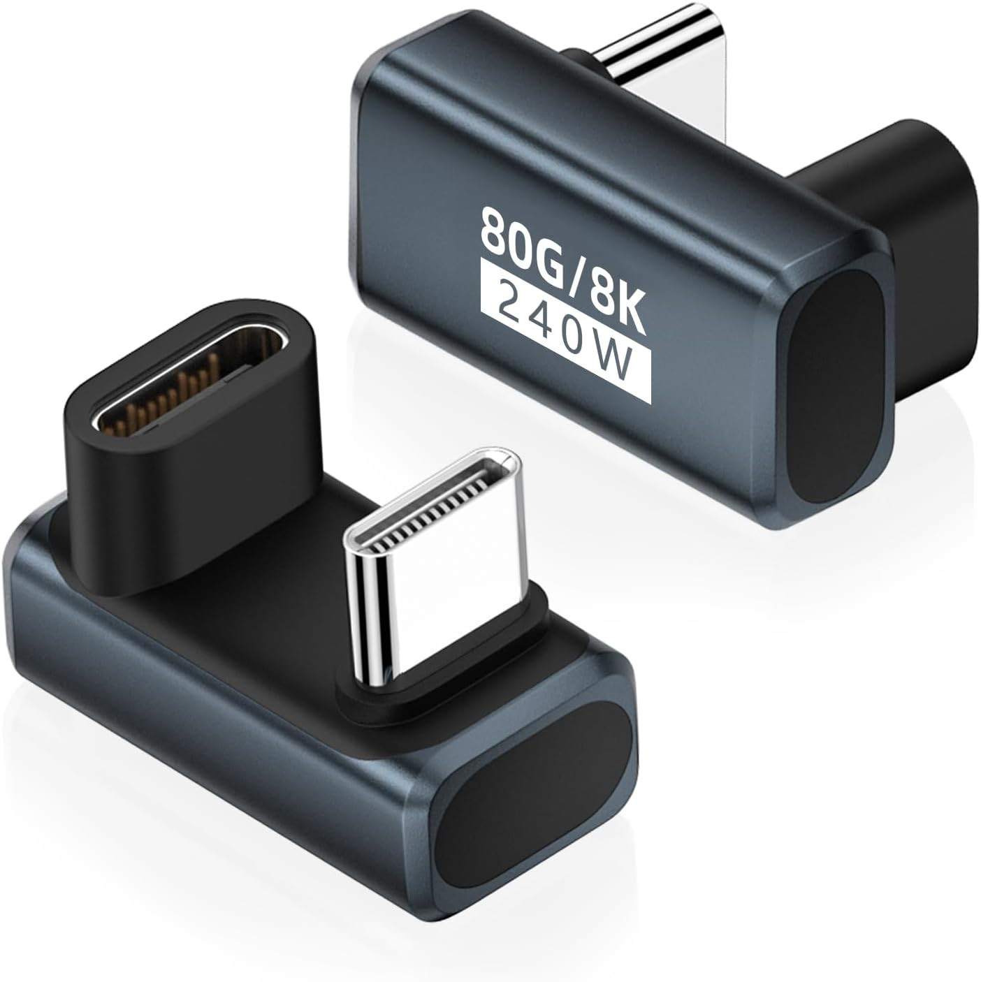 80Gbps USB-C 180 Degree U Shape Adapter 2 Pack, Grey | 240W, 16K/Dual 8K