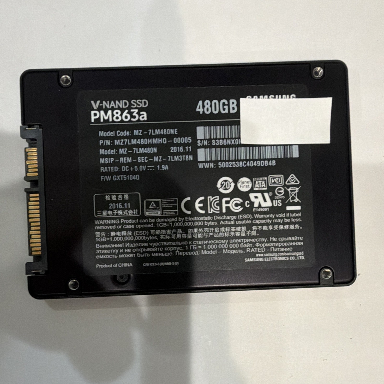 Samsung PM863a 480GB 2.5 V-NAND SSD MZ7LM480HCHP-00005 94% health 31 cycles