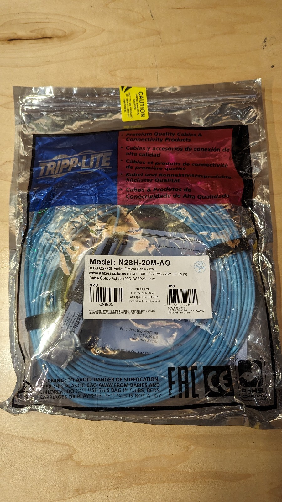 Tripp Lite QSFP28 to QSFP28 Cable (M/M), QSFP28 Active Optical Cable 100 GbE 20M
