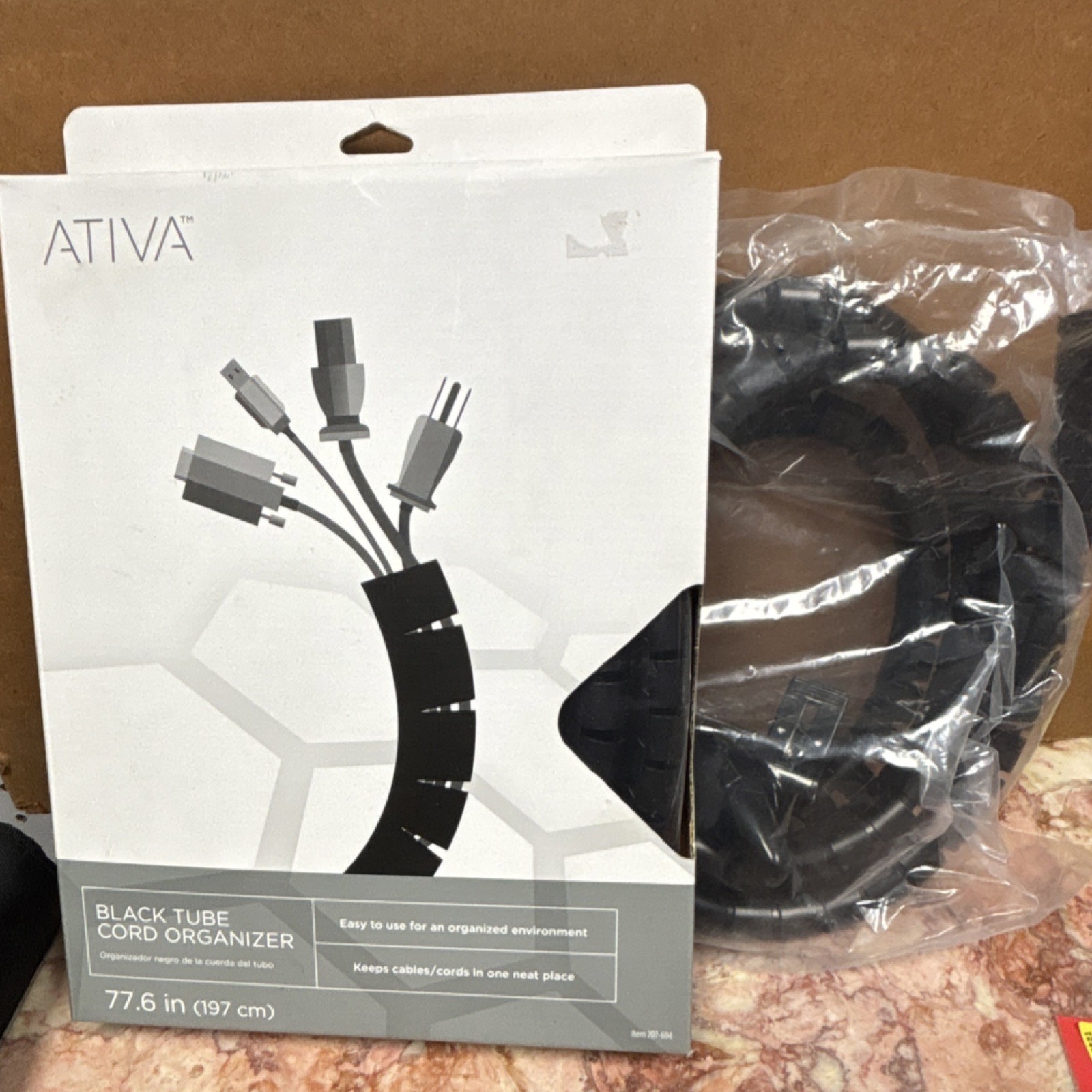 Ativa Black Polypropylene Tube Cord Organizer 77.6 in (197 cm)