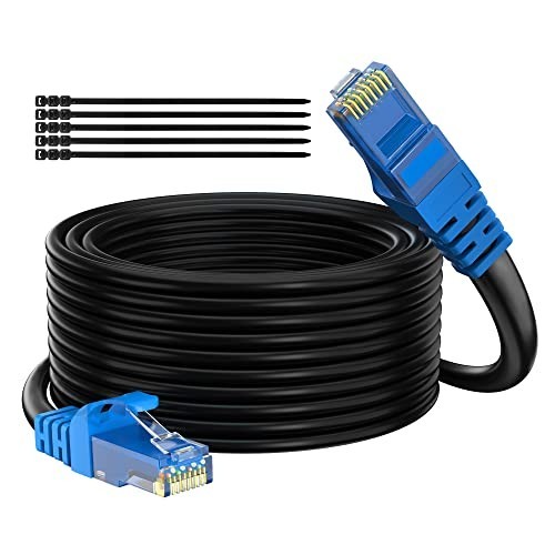 Cat 6 Outdoor Ethernet Cable 150 Ft Black, High Speed Heavy Duty Long Internet N