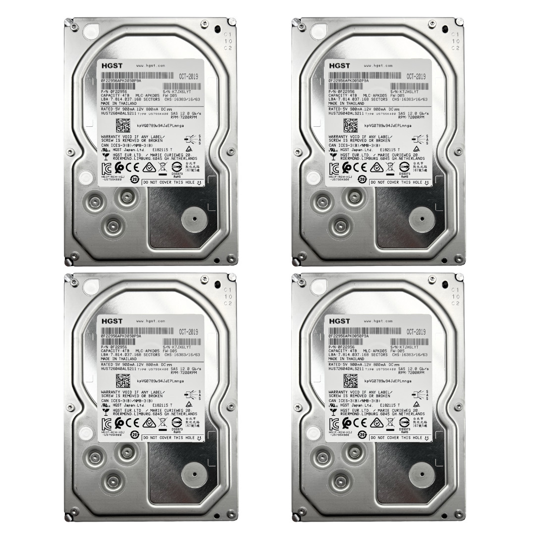 (LOT OF 4) HGST 4TB SAS 12Gb/s 7200RPM 3.5" HDD HUS726040AL5214 99-100% HEALTH