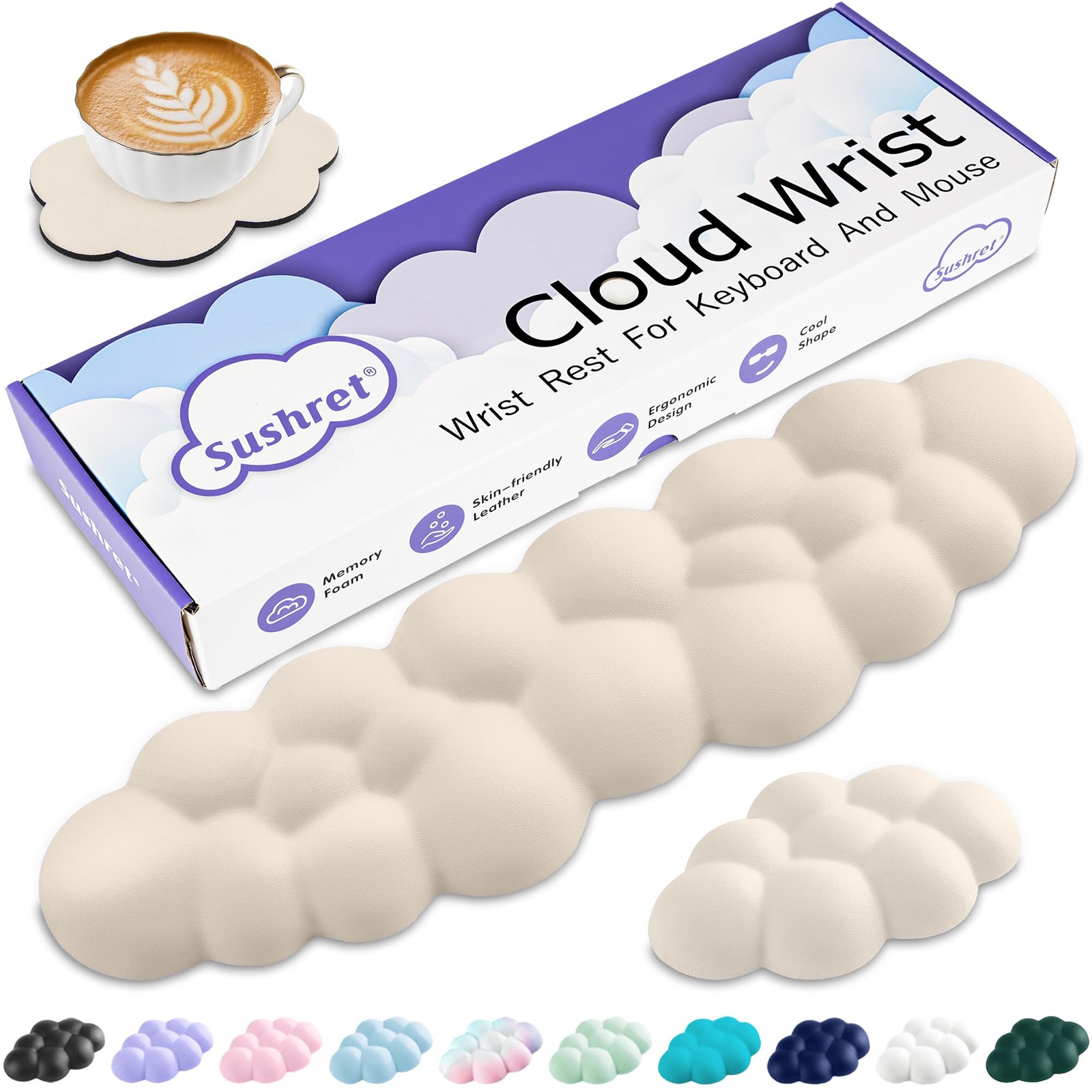 Cloud Wrist Rest Keyboard, Cloud Keyboard Wrist Pad Set with PU Leather Memor...