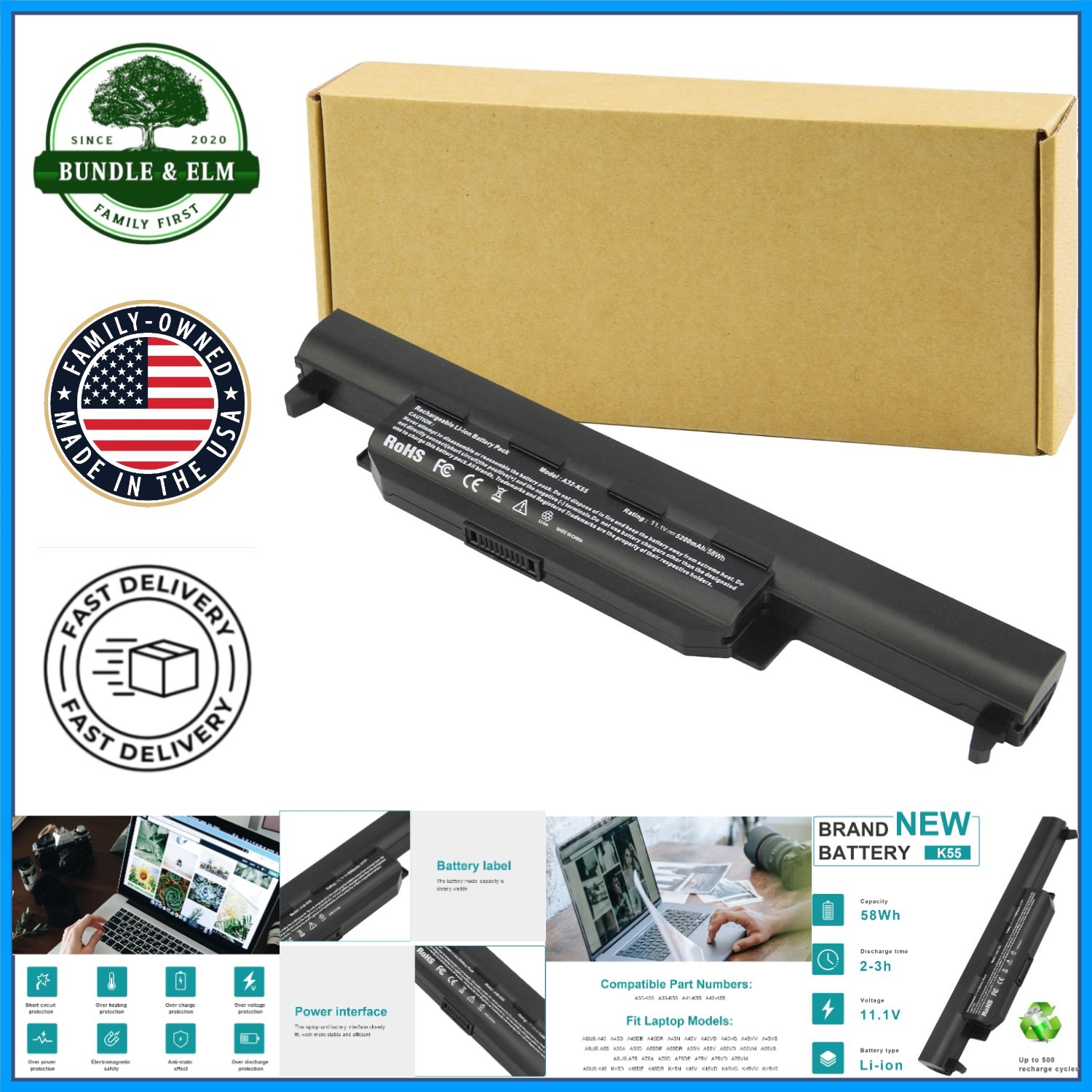 High Capacity Laptop Battery for ASUS Devices, 5200mAh, Rechargeable Cells