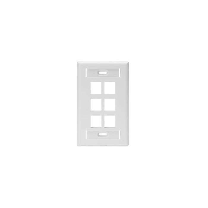 Leviton 42080-6WS Single-Gang Quickport Wallplate with ID Windows 6-Port White