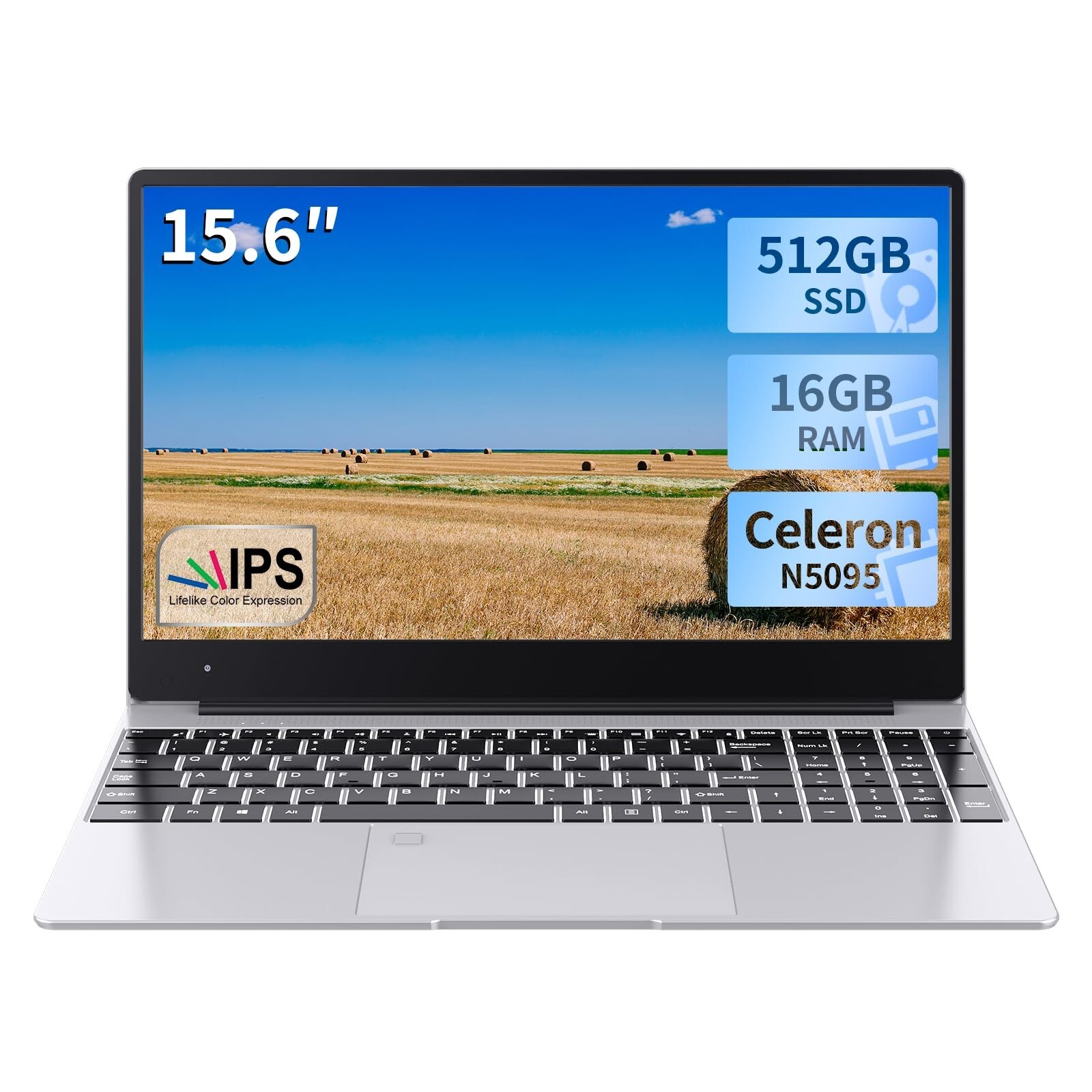 15.6" Ultra Slim Laptop 16GBRAM 512GB SSD Intel N5095 1900*1200 Office Notebook